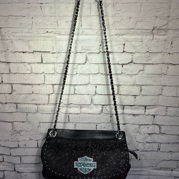 HARLEY DAVIDSON LEATHER CROSSBODY BAG, TURQUOISE LOGO EMBLEM - Picture 5 of 9